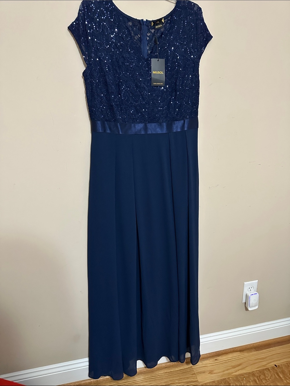 Miusol Navy Blue Sequin Top Evening Gown